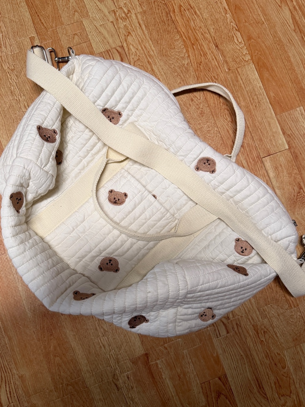 Quilted Cream Teddy Print Small Duffle